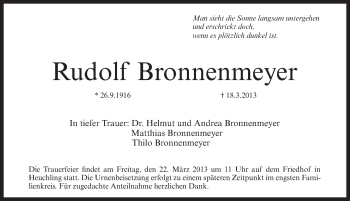 Traueranzeige von Rudolf Bronnenmeyer von Pegnitz-Zeitung